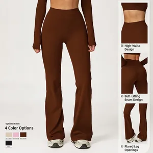 Pantaloni da yoga a vita alta a zampa con design modellante in quattro colori opzionali