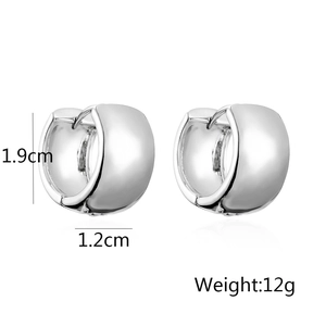 Detailed view of silver hoop earrings showing dimensions 1.9cm height and 1.2cm width
