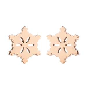 Minimalist rose gold stainless steel hollow snowflake earrings set in a symmetrical view