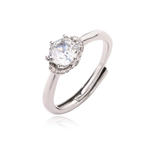 Silver 18K gold-plated adjustable ring with brilliant round zircon and micro-pave setting