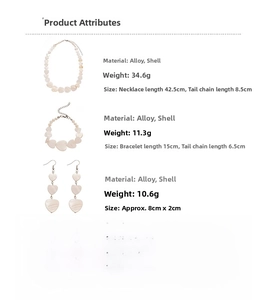 Details des Herzschmuck-Sets aus Acrylmuschel mit Halskette, Armband und Ohrringen