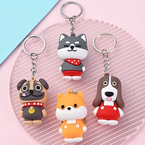 Cartoon Dog Keychain PVC Soft Rubber Animal Pendant For Bag Backpack Decoration Cute Husky Pug Shiba Inu Charms Kids Party Gifts
