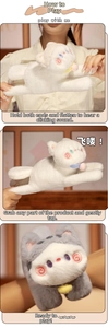Macro detail of interactive plush cat toy showing stretching and tapping play features