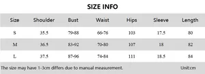 Detailed size guide table for women summer short sleeve dress with measurements in centimeters