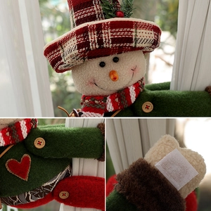 Christmas snowman curtain buckle with red plaid hat and green clothes for home decor