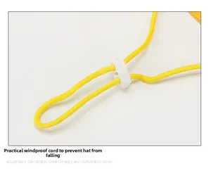 Cordon coupe-vent tressé jaune ajustable avec boucle pour chapeau de soleil enfant