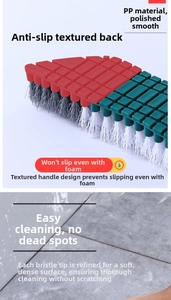 Macro detail of ergonomic PP handle with anti-slip texture and fine cleaning bristles