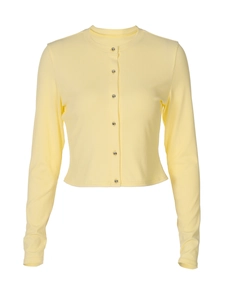Cardigan cintré jaune clair en maille côtelée à manches longues et boutons devant