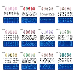 Nail art stamping plates set with 12 patterns including Christmas and floral designs