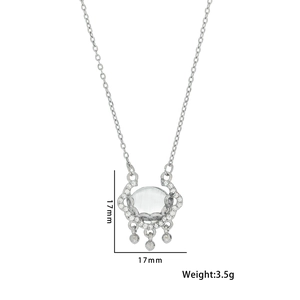 Silver necklace with white chalcedony Ruyi lock pendant and sparkling small diamonds