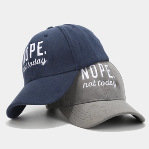 Navy and gray thick baseball caps with white NOPE not today embroidery lettering