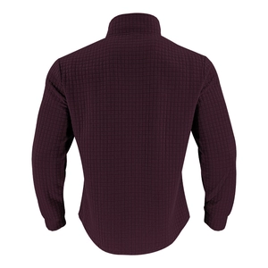 Back view of a men's dark purple quarter-zip sweatshirt featuring quilted waffle texture