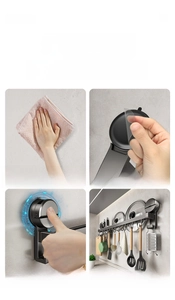 Detailed four-step installation guide for the multi-functional kitchen suction cup storage rack