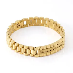 Watchband Style Bracelet For Men Stainless Steel President Link Chain 18K Gold Plated Luxury Hip Hop Fashion Jewelry