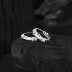 Elegant S925 sterling silver bamboo hoop earrings with sparkling pave zircon stones