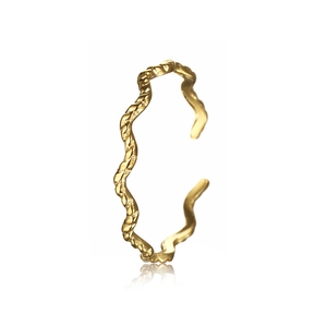 Minimalist 18K gold plated stainless steel open ring with twisted wave texture design