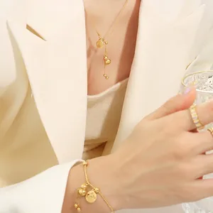 Golden titanium steel jewelry set with gourd charms and Fu character for women