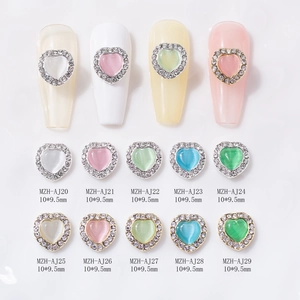 Cat eye heart nail charms set with rhinestones for Valentine nail art decoration