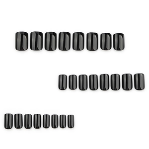 Classic short square press on nails in glossy solid black finish, set of 24 pieces