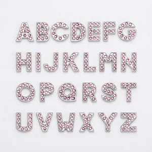 Alphabet Letter Charms Zinc Alloy Pink Rhinestone Slide For DIY Jewelry Making Keychain Bracelet Accessories Fashion