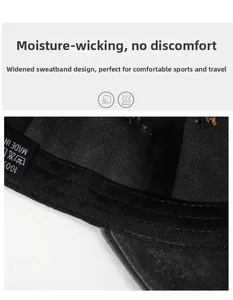 Close-up of the moisture-wicking widened sweatband inside the vintage washed baseball cap