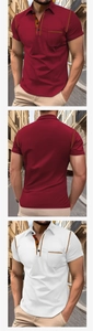 Detailed stitching and fabric texture on men's cotton polo shirt with chest pocket