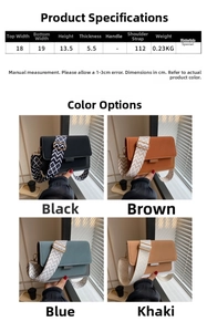 Detailed size specifications for small square crossbody bag in multiple colors