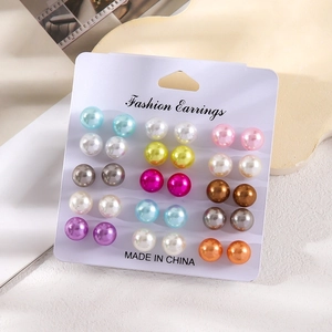 Round Imitation Artificial Pearl Earring Studs With Steel Earring Post Colorful Alloy Fashion Jewelry For Women Elegant Commuting