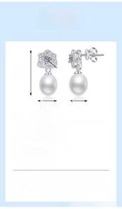 Detailed size specifications for S925 silver camellia earrings with 9mm freshwater pearls