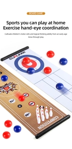 Détail du tapis de jeu de curling et bowling portable avec curseurs pour enfants