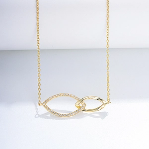 925 Sterling Silver Interlocking Double Ring Necklace Minimalist Geometric Pendant Jewelry With White Zirconia For Women