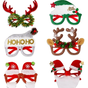 Christmas Glasses Frames Glitter Sequin Reindeer Antler Santa Hat Party Costume Props Festive Novelty Eyewear