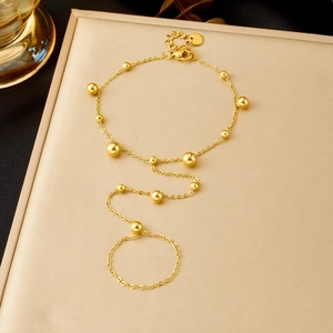 Bracciale Ad Anello Acciaio Inossidabile Placcato Oro Perla Tonda Catena Anulare Collegata Per Donna Gioielli Minimalisti