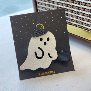 Glittery white ghost hair clip with black hat for Halloween cosplay party hair accessories