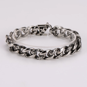 Vintage stainless steel leopard pattern curb chain bracelet with gothic dragon scales