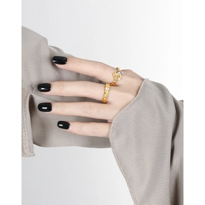 Irregular textured S925 silver rings with zircon stones in gold finish for women