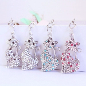 Mignon Porte-clés en Alliage de Zinc Forme de Chat Avec Strass Scintillants Incrustés Anneau Métallique Pour Sac de Femme Pendentif