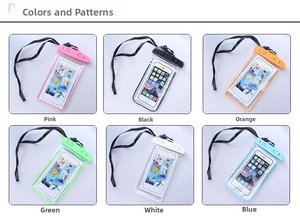Waterproof phone pouch set showing six vibrant colors with clear PVC and secure locks