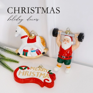 Christmas tree ornaments set featuring Santa, rocking horse and Merry Christmas sign