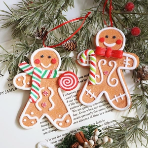 Christmas Gingerbread Man Hanging Ornaments PVC Polymer Clay Cute Cartoon Xmas Tree Decorations Holiday Home Decor