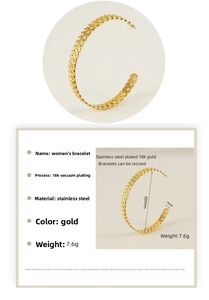Détails du bracelet jonc en acier plaqué or 18K avec spécifications de 60 mm de diamètre