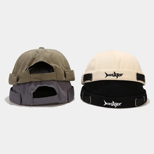 Shark embroidery docker hats in four colors with adjustable metal buckle and cotton fabric