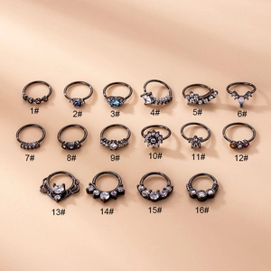 Micro Inlaid Zircon Nose Rings Black Copper Septum Clicker Piercing Jewelry Fashion Geometric For Women