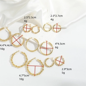 French vintage chunky gold hoop earring set with texture details and size dimensions