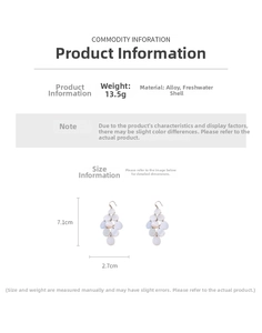Detail view of drop earrings with freshwater shell tassels and alloy material specs