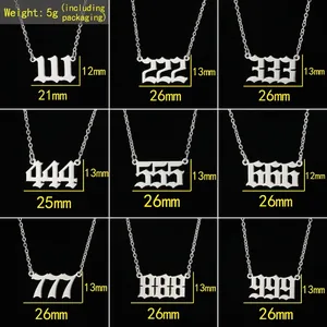 2025 Angel Number stainless steel necklace collection with gothic silver pendants 111-999