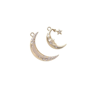 14K gold plated moon pendant set with cubic zirconia stones for DIY necklace jewelry making