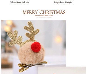 Close-up of a festive Christmas reindeer antler hair clip with glitter and plush pompons