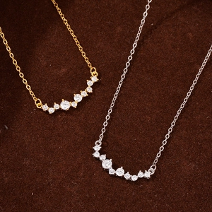 Elegant S925 sterling silver smile necklace with sparkling micro-pave diamonds in gold and silver