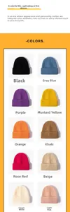 Vue en grille montrant dix couleurs de bonnets en maille côtelée pour l'hiver chaud